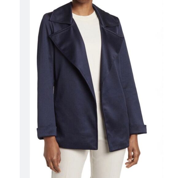 Adrianna Papell Women's Open Front Trench Jacket Blue Back Yoke Collar M NWT - Picture 1 of 10